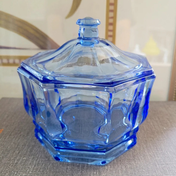 Vintage Other - Vintage Indiana Glass Concord Pastel  Blue Octagon Candy Dish & Lid